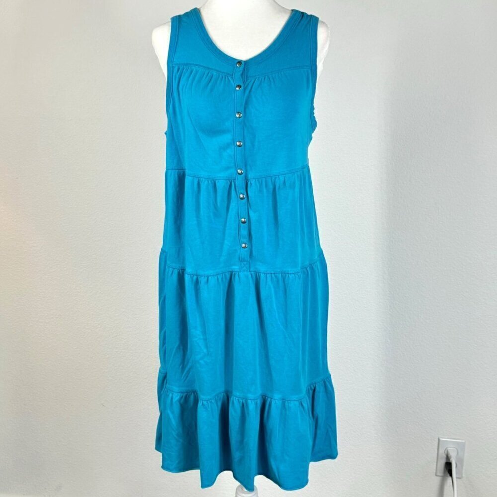 Athleta Tank Dress Tiered Midi Ruffles Size M Blue Sleeveless